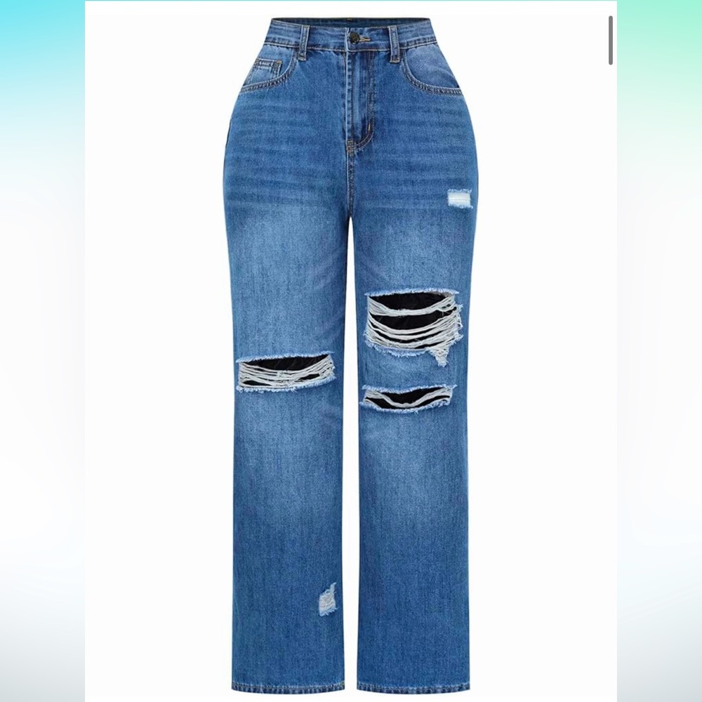 Womens High Waisted Wide Leg Jeans Stretchy Distressed Denim Pants